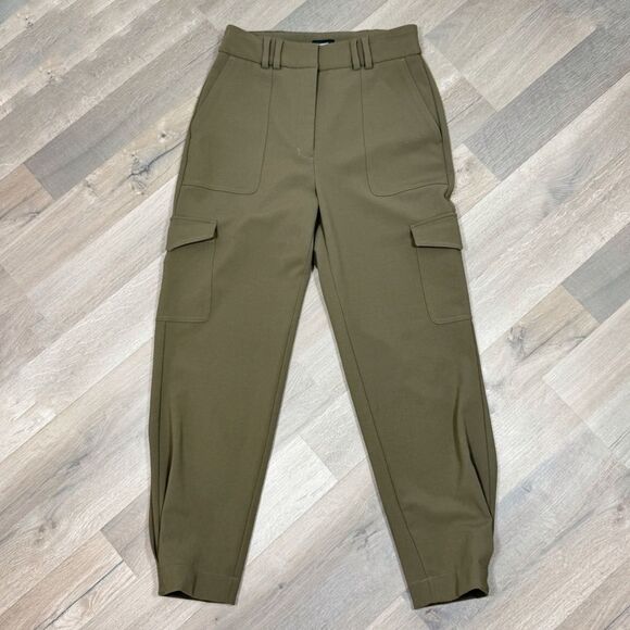 Express Super High Rise Pleated Ankle Cargo Utility Pants Olive Khaki Green 6 - Picture 5 of 16